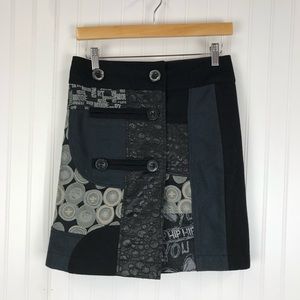 Desigual button mini midi black skirt B